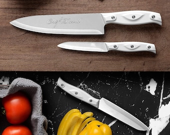 Personalized CHEF KNIVE SET Custom Engraved Chefs Knife Groomsmen Gifts for Dad Him Men Boyfriend Gifts for Her Women Mom Kitchen Cooking
