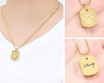Personalized CREMATION URN NECKLACE Ashes Jewelry Ash Necklaces Pendant Keepsake Gifts Custom Pet Dog Cat Memorial Paw