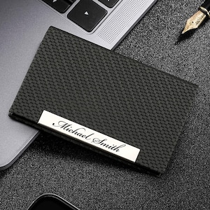 Personalized BUSINESS CARD HOLDER Case Custom Engraved Fathers Day Gift for Dad Him Men Grandpa Son Doctor Realtor Boss Corporate Office