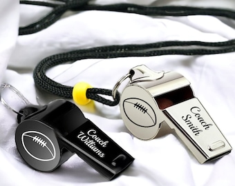 Personalized WHISTLE NECKLACE Coach Gift Coaches Whistles Him Football Basketball Baseball Soccer Tennis Volleyball Birthday Custom Engraved