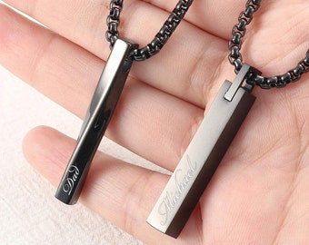 Personalized TWIST BAR NECKLACE for Men Custom Engraved Bar Pendant Jewelry Necklaces Gifts for Him Dad Man Boyfriend Gift Women Dog Couples