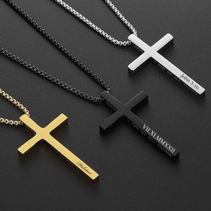 Personalized CROSS NECKLACE Men Women Boys Girls Custom Engraved Silver Gold Unique Jewelry Pendant Baptism Catholic Christian Mothers Day