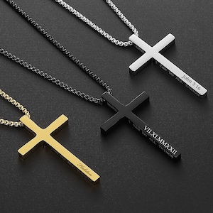 Personalized CROSS NECKLACE Men Women Boys Girls Custom Engraved Silver Gold Unique Jewelry Pendant Baptism Catholic Christian Mothers Day