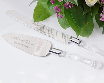Personalized Wedding CAKE CUTTING SET Crystal Serving Cutter Server Knife Minimalist Anniversary Gift for Her Modern Classic Birthday Custom