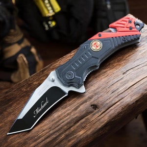 Personalized FIREFIGHTER FIREMAN Pocket Knife Knives Fire Academy Platoon Engine Gift for Him Dad Men Multitool Birthday Custom Engraved