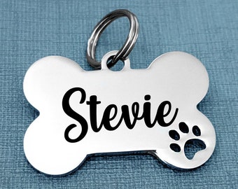 Personalized Pet ID Tag Dog Collar Bone Custom Engraved Stainless Steel Chrome Dogs Cats Pets Dog Cat Puppy Gifts Present Cute Collar