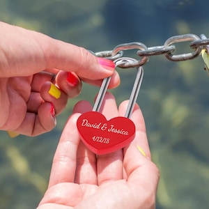 Personalized HEART LOCK Love Padlock Couples Gift for Him Dad Men Her Mom Girlfriend Husband Promise Bridge Wedding Birthday Custom Engraved