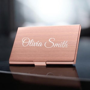 Estuche porta tarjetas de presentación personalizado, regalo para padrinos de boda, para ella, mamá, mujer, mamá, novia, esposa, agente inmobiliario, rosa, oro rosa, cumpleaños, grabado personalizado