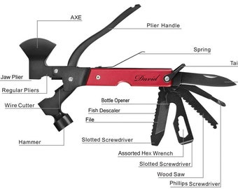 Personalized MULTITOOL AXE Hammer Custom Engraved Knife Tools Groomsmen Gifts for Dad Him Men Screwdriver Bottle Opener Birthday Fathers Day