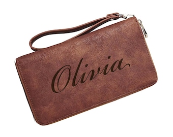 Cartera de cuero personalizada para mujer, bolso de mano, regalo de dama de honor para mamá, despedida de soltera, boda, minimalista, grabado personalizado