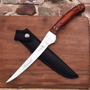 Personalized Fishing Gift FILLET KNIFE & SHEATH Groomsmen Gift for Dad Men Camping Hunting Birthday Boyfriend Grandpa Custom Engraved