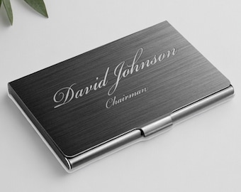 Personalized BUSINESS CARD HOLDER Case Unique Gift for Him Dad Men Son Doctor Realtor Boss Corporate Office Black Birthday Custom Engraved