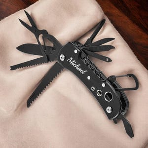 Personalized MULTITOOL 15-in-1 Pocket Knife & Sheath Groomsmen Gift for Him Dad Men Fishing Birthday Boyfriend Grandpa Custom Engraved