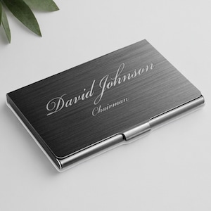 Personalized BUSINESS CARD HOLDER Case Groomsmen Gift for Him Dad Men Doctor Realtor Boss Corporate Office Birthday Custom Engraved