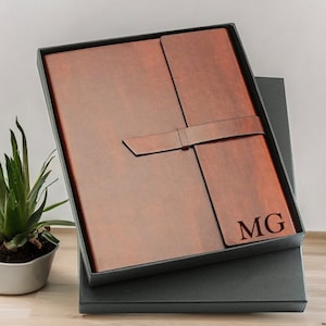 Personalized LEATHER PORTFOLIO for Women Padfolio Notebook Organizer Business Corporate Gift for Him Dad Men Her Birthday Custom Engraved