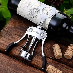 Personalized WING CORKSCREW Wine Bottle Opener Home Kitchen Housewarming Birthday Gift for Her Him Mom Dad Women Wedding Custom Engraved