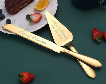 Personalized Wedding CAKE CUTTING SET Gold Silver Black Cutter Knife Server Custom Engraved Minimalist Vintage Modern Boho Bride Bridesmaid