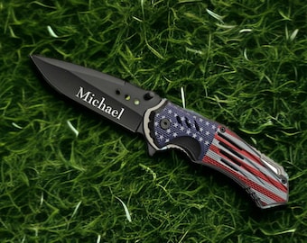 Personalized POCKET KNIVE for Men with Clip Knife Knives Custom Engraved American Flag Groomsmen Gifts for Dad Him Boyfriend Veteran Army