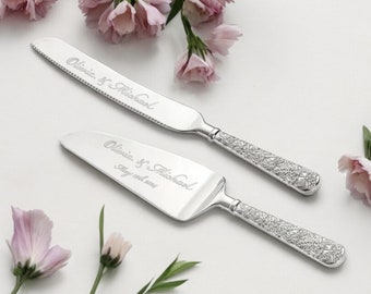 Personalized Wedding CAKE CUTTING SET Gold Silver Cutter Knife Serving Server Knive Custom Engraved Minimalist Vintage Modern Bride Groom