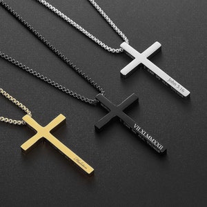 Personalized CROSS NECKLACE for Men Women Pendant Gold Silver Black Boys Catholic Christian Gift for Him Her Baptism Unique Custom Engraved