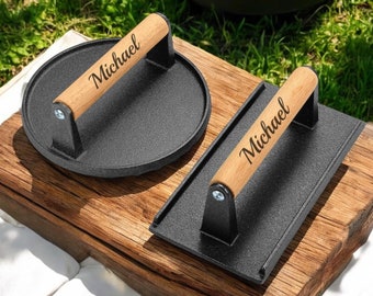 Personalized BURGER PRESS Smasher BBQ Grill Grilling Groomsmen Gift for Him Dad Men Chef Cooking 6 Year Anniversary Tally Birthday Custom