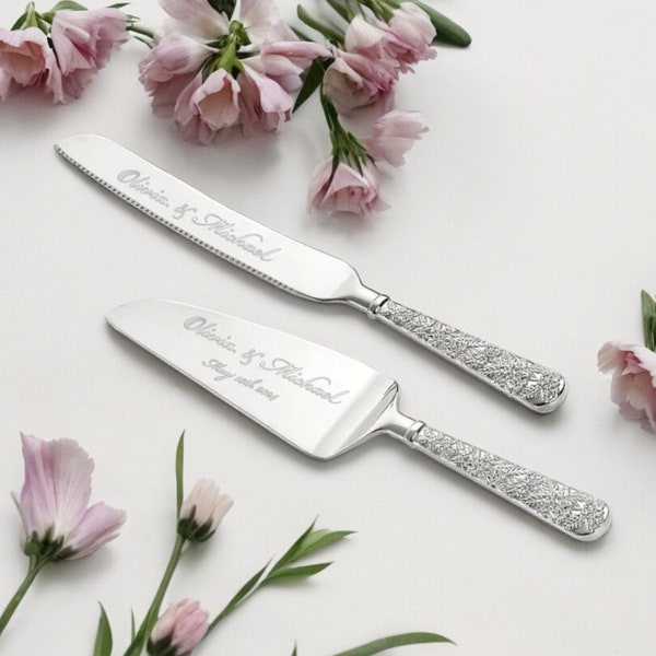 Personalized Wedding CAKE CUTTING SET Gold Silver Cutter Knife Serving Server Knive Custom Engraved Minimalist Vintage Modern Bride Groom