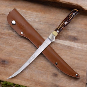 Personalized Fishing Gift FILLET KNIFE & SHEATH Groomsmen Gift for Dad Men Hunting Birthday Boyfriend Grandpa Custom Engraved