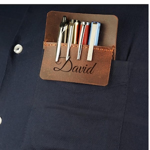 Personalized LEATHER POCKET PROTECTOR Pen Holder Accessories Birthday Gift for Him Dad Men Office Boss Teacher Coach Custom Engraved