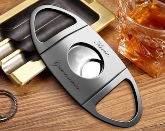 Personalized CIGAR CUTTER Custom Engraved Cigars Accessories Groomsmen Fathers Day Gifts for Dad Him Boyfriend Men Bachelor Birthday Wedding