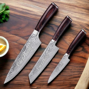 Personalized CHEF KNIFE SET Kitchen Knives Home Cooking Housewarming Bridesmaid Gift for Her Mom Women Him Dad Birthday Custom Engraved Name