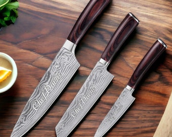 Personalisierte CHEF KNIFE SET Küchenmesser Hausgemachte Housewarming Brautjungfer Geschenk für Sie Mutter Frauen Him Dad Geburtstag individueller gravierter Name