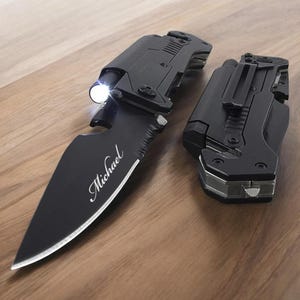 Personalized Flashlight MULTITOOL POCKET KNIFE for Men Knives Groomsmen Gift for Him Dad Travel Birthday Boyfriend Grandpa Custom Engraved