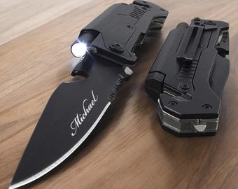 Personalized Flashlight MULTITOOL POCKET KNIFE for Men Knives Groomsmen Gift for Him Dad Travel Birthday Boyfriend Grandpa Custom Engraved