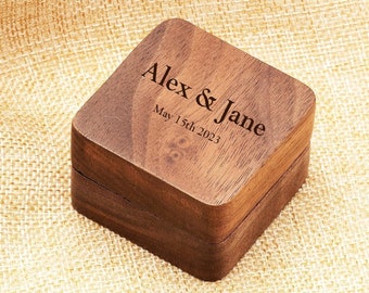 Personalized RING BOX Holder Bearer Custom Engraved Jewelry Engagement Proposal Boxes Wedding Walnut Wood Mom Gifts for Her Wife Girlfriend