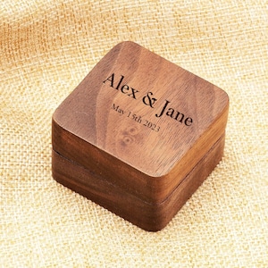 Personalized RING BOX Holder Bearer Custom Engraved Jewelry Engagement Proposal Boxes Wedding Walnut Wood Mom Gifts for Her Wife Girlfriend 画像 1