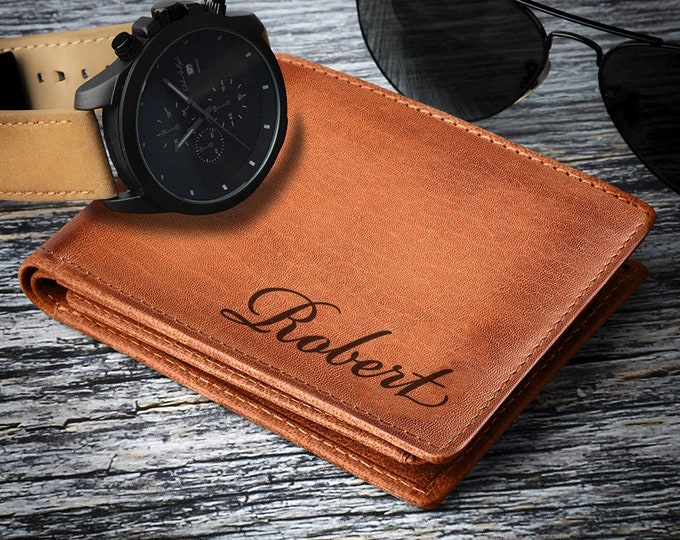 Personalized Groomsmen Gifts for Dad Him Boyfriend Gift for Men LEATHER WALLET Custom Engraved Groomsmen Bifold Accessories Wallets