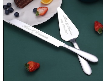Personalized Wedding CAKE CUTTING SET Silver Cutter Knife Serving Server Knive Custom Engraved Minimalist Modern Rustic Vintage Classic