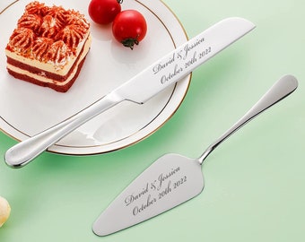 Personalized Wedding CAKE CUTTING SET Silver Serving Knive Cutter Server Knife Custom Engraved Minimalist Modern Vintage Traditional Classic