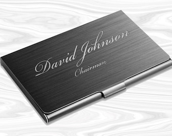 Personalized BUSINESS CARD HOLDER Custom Engraved Case Groomsmen Gifts for Dad Him Men Boyfriend Doctor Realtor Boss Office Engraved