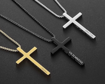 Personalized CROSS NECKLACE Pendant Men Women Custom Unique Christian Catholic Confirmation Birthday Gift for Him Her Mom Dad Fathers Day