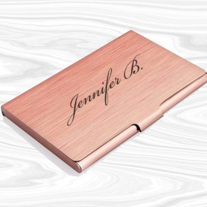 Personalized BUSINESS CARD HOLDER Case Custom Engraved Birthday for Women Mom Her Gift Realtor Pink Rose Gold