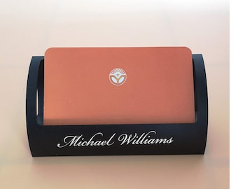 Personalized BUSINESS CARD HOLDER Stand Custom Engraved Case Office Fathers Day Gifts for Dad Him Men Boyfriend Gifts for Her Women Mom