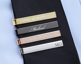 Personalized TIE CLIP for Dad Bar Clasp Tieclip Custom Engraved Groomsmen Gifts for Him Boyfriend Gift Men Groomsman Wedding Gold Silver