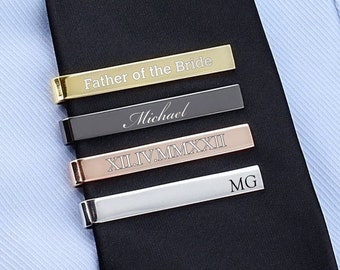 Personalized TIE CLIP for Dad Bar Clasp Tieclip Custom Engraved Groomsmen Gifts for Him Boyfriend Gift Men Groomsman Wedding Gold Silver