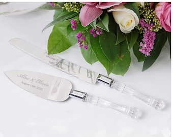 Personalized Wedding CAKE CUTTING SET Crystal Serving Knive Cutter Server Knife Custom Engraved Modern Rustic Vintage Anniversary Classic