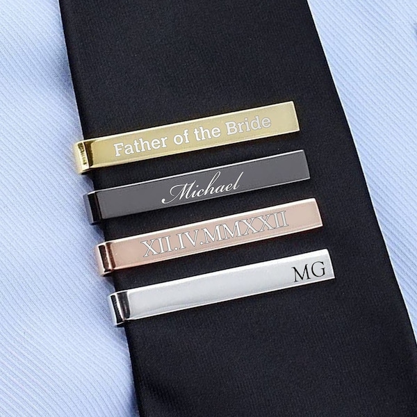Personalized TIE CLIP for Dad Bar Clasp Tieclip Custom Engraved Groomsmen Gifts for Him Boyfriend Men Son Father Groomsman Bachelor Wedding