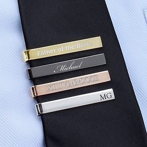 Personalized TIE CLIP for Groomsmen Wedding Groom Groomsmen Gift for Him Dad Men Silver Gold Black Birthday Boyfriend Custom Engraved