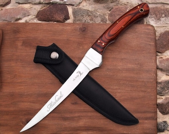 Personalized FILLET KNIFE & SHEATH Fishing Lover Birthday Gift for Him Dad Men Boyfriend Grandpa Hunting Camping Custom Engraved Engraved