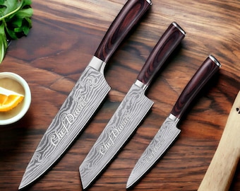 Personalisierte CHEF MESSER SET Individuell gravierte Küchenmesser Zuhause Kochen Housewarming Geschenke für Ihre Frauen Mama Him Papa Männer Geburtstag Muttertag