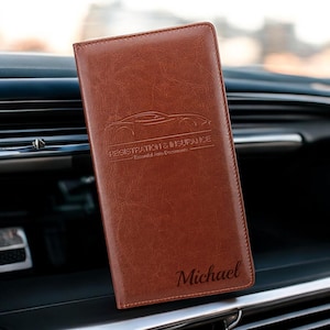 Gepersonaliseerde lederen autoregistratie- en verzekeringskaarthouder Dashboardkastje Organizer Accessoires Cadeau voor hem vader mannen haar moeder op maat gegraveerd